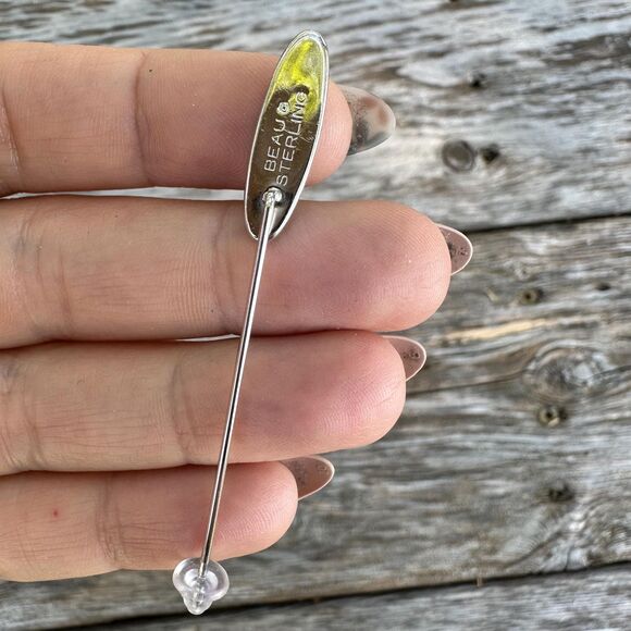 Beau Sterling Turquoise Stick Pin - Picture 2 of 2